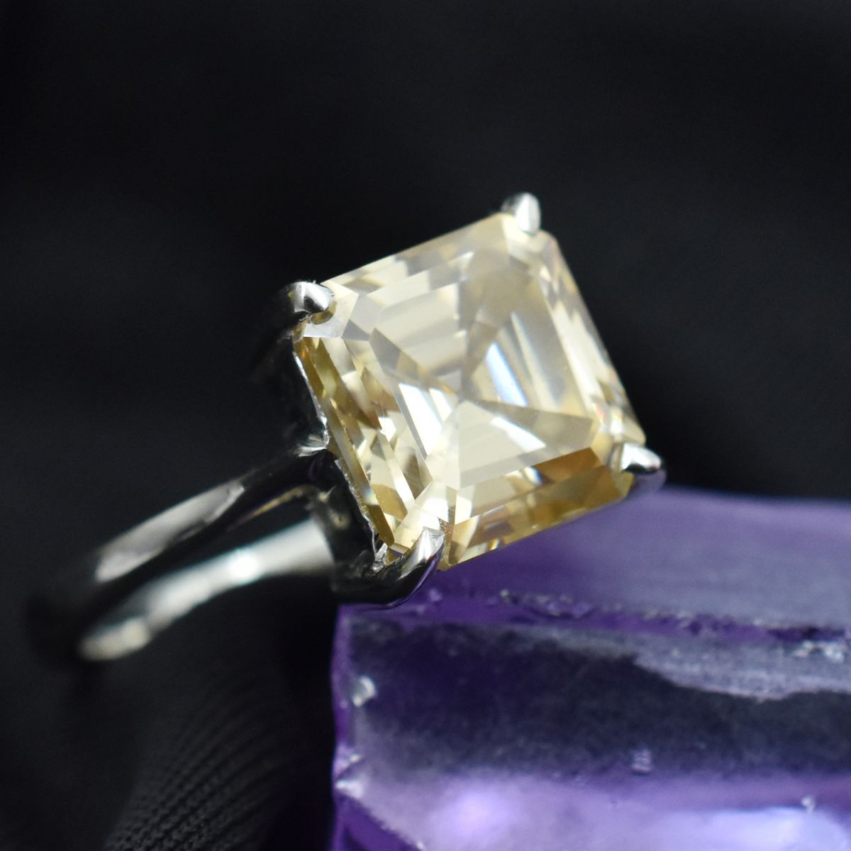 18.30 Ct Synthetic CERTIFIED Square Cut Moissanite 925 Sterling Silver Ring