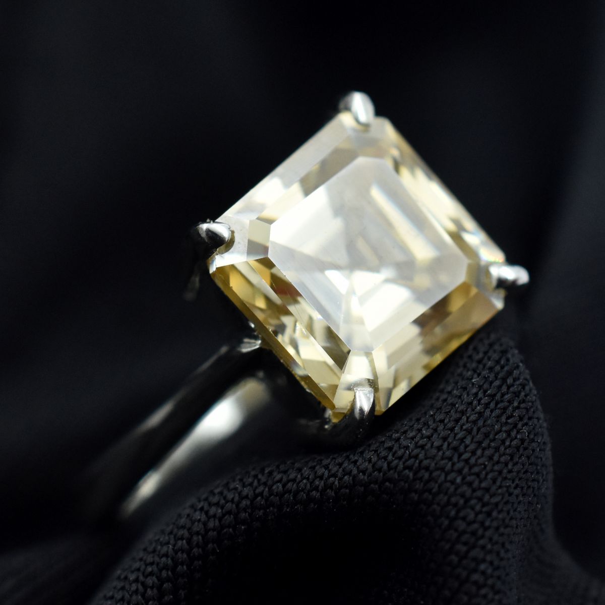 18.30 Ct Synthetic CERTIFIED Square Cut Moissanite 925 Sterling Silver Ring