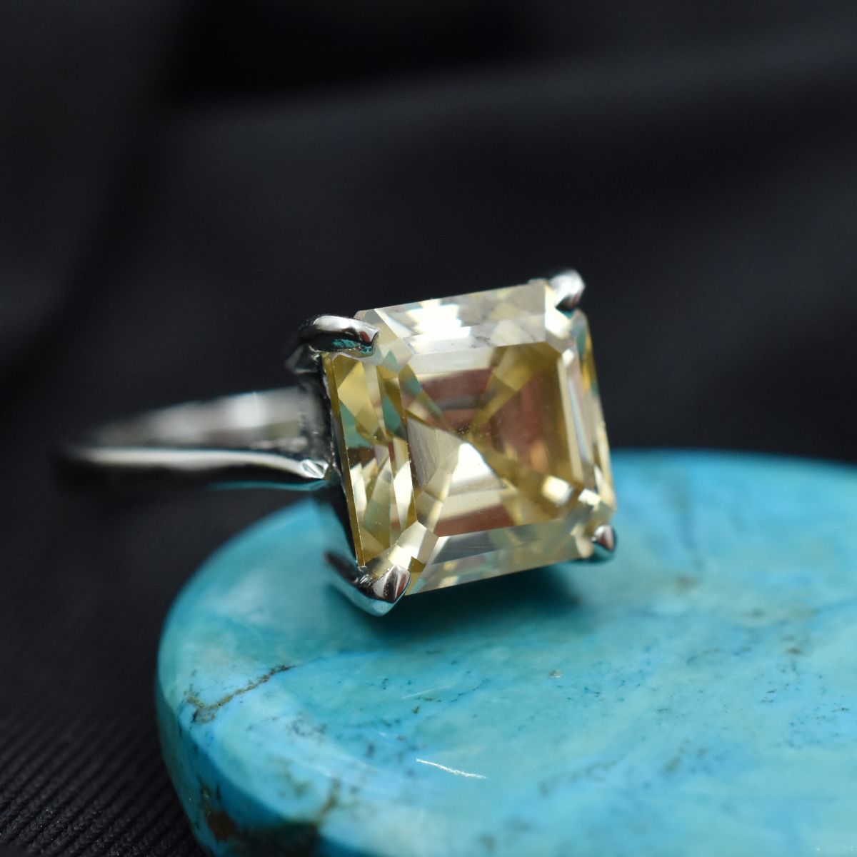 18.30 Ct Synthetic CERTIFIED Square Cut Moissanite 925 Sterling Silver Ring