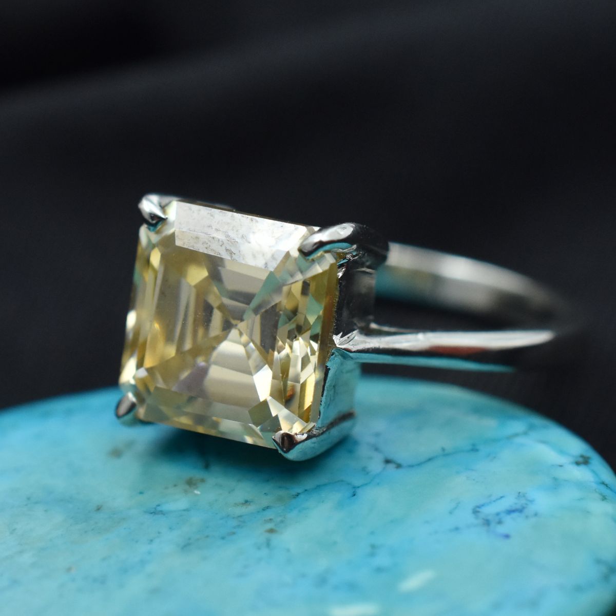 18.30 Ct Synthetic CERTIFIED Square Cut Moissanite 925 Sterling Silver Ring