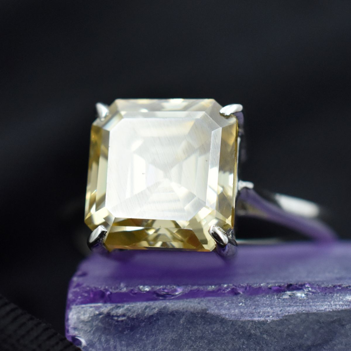 19.80 Ct One Champagne Stone Emerald Moissanite Silver Ring Top Simulant Sz-10