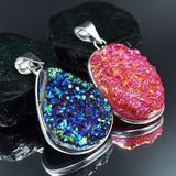 Handmade Pendant Stone Oval-Pear Cut 90.30 Ct Titanium Druzy 925 Silver Gemstone