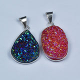 Handmade Pendant Stone Oval-Pear Cut 90.30 Ct Titanium Druzy 925 Silver Gemstone