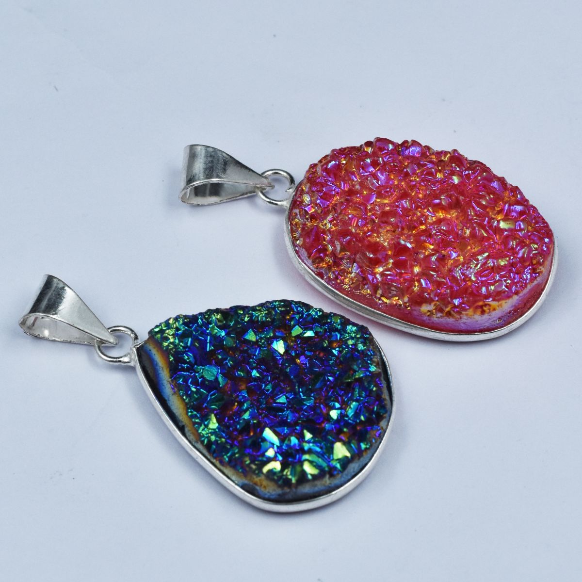 Handmade Pendant Stone Oval-Pear Cut 90.30 Ct Titanium Druzy 925 Silver Gemstone