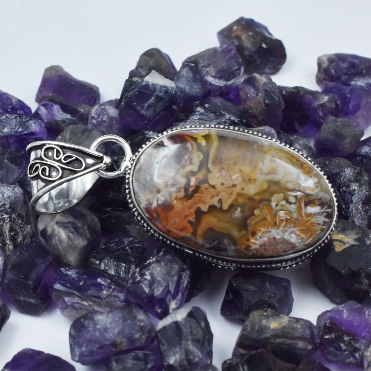 Lace agate Oval Cut 78.80 Ct Pendant Healing Stone 925 Silver Gemstone