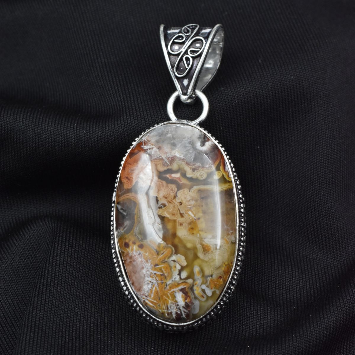 Lace agate Oval Cut 78.80 Ct Pendant Healing Stone 925 Silver Gemstone