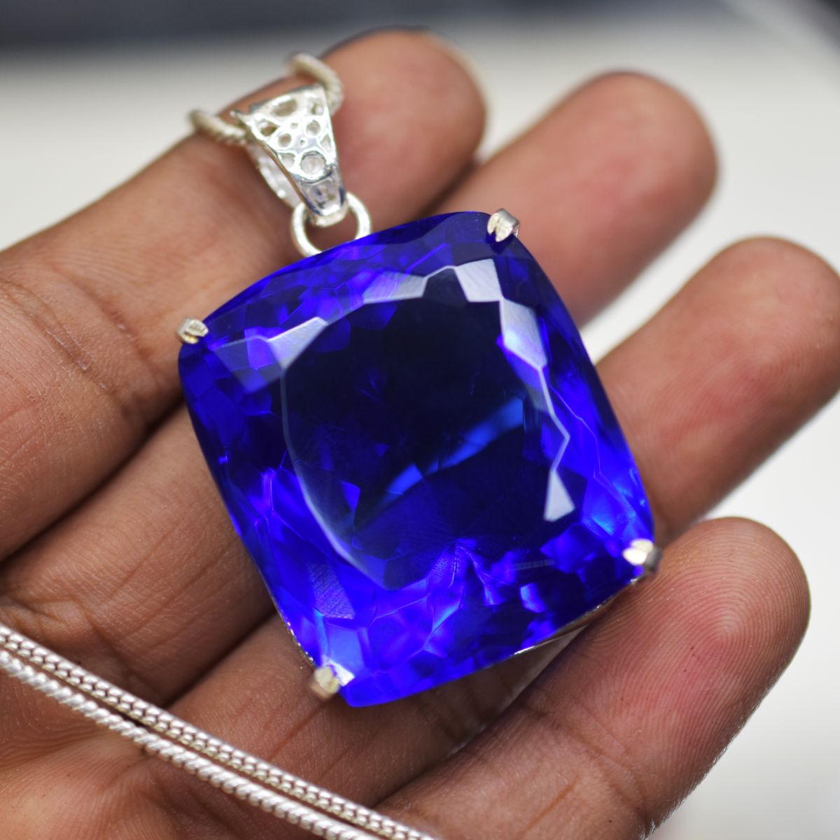 Blue Topaz Pendant Cushion 925 Sterling Silver Natural 135.3 Ct Gems CERTIFIED