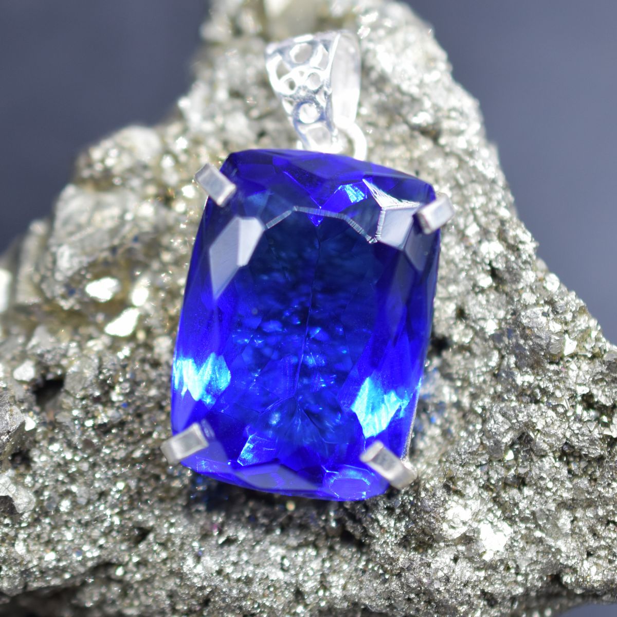 Certified Natural Blue Pendant Topaz Cushion Cut 80 Ct 925 Sterling Silver Gems