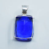 Certified Natural Blue Pendant Topaz Cushion Cut 80 Ct 925 Sterling Silver Gems