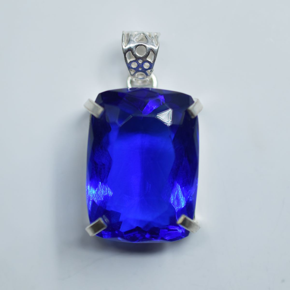 Certified Natural Blue Pendant Topaz Cushion Cut 80 Ct 925 Sterling Silver Gems