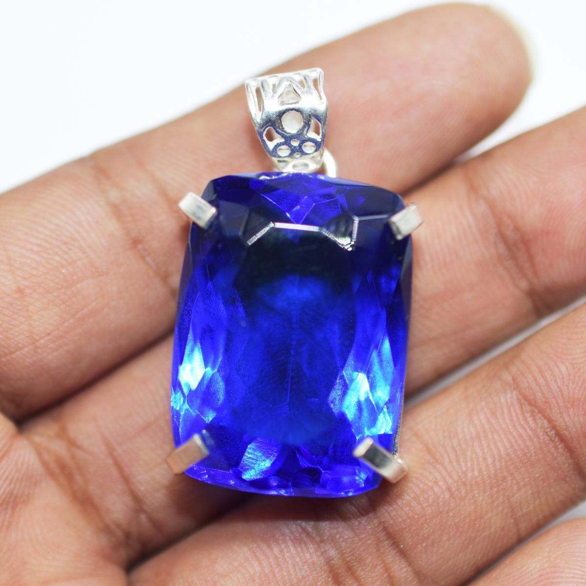 Certified Natural Blue Pendant Topaz Cushion Cut 80 Ct 925 Sterling Silver Gems