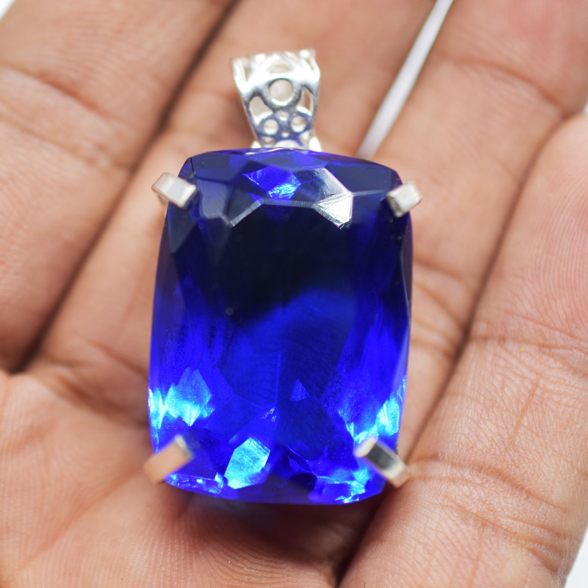 Certified Natural Blue Pendant Topaz Cushion Cut 80 Ct 925 Sterling Silver Gems