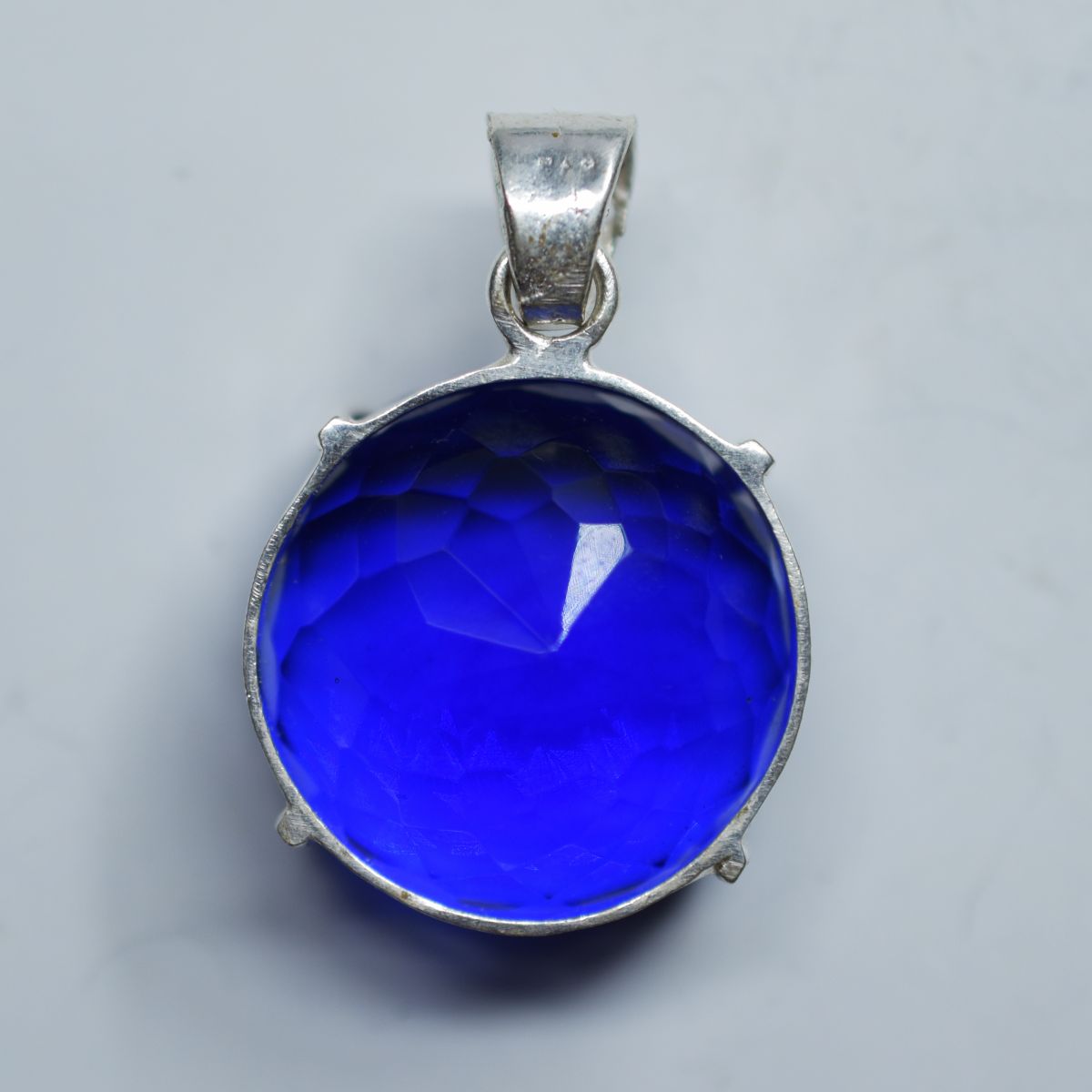925 Sterling Silver Pendant Round Blue Topaz 95.05 Ct Lab Created Gemstone