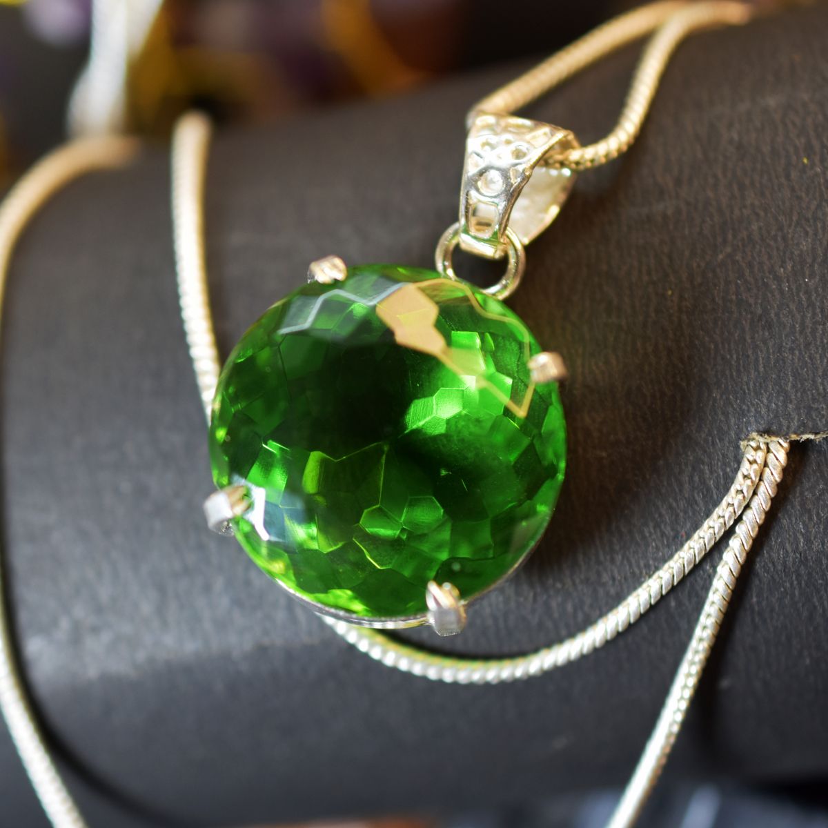 Amazing Pendant Round Green Topaz 925 Sterling Silver 66.70 Ct Natural Gemstone