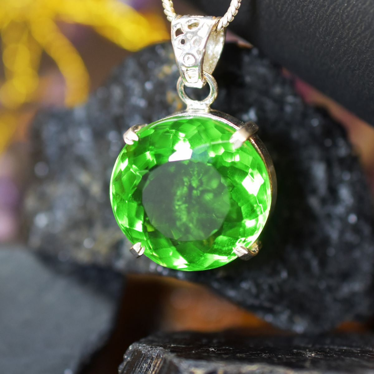 Amazing Pendant Round Green Topaz 925 Sterling Silver 66.70 Ct Natural Gemstone