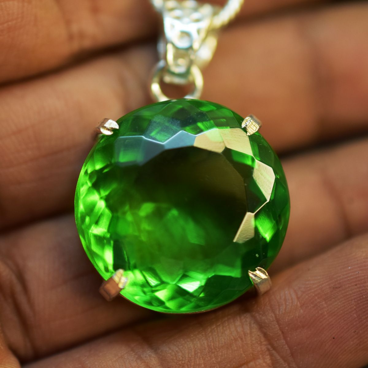 Amazing Pendant Round Green Topaz 925 Sterling Silver 66.70 Ct Natural Gemstone