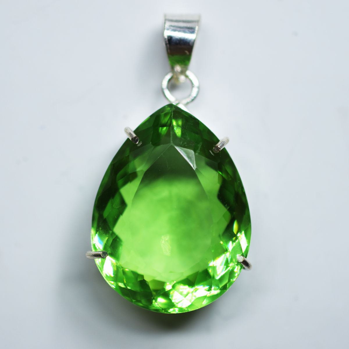925 Sterling Silver Pendant Natural Green Topaz Pear 102.35 Ct Gems CERTIFIED
