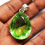 925 Sterling Silver Pendant Natural Green Topaz Pear 102.35 Ct Gems CERTIFIED