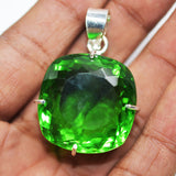 Green Topaz Pendant Natural Cushion 925 Sterling Silver 110.20 Ct Gems CERTIFIED