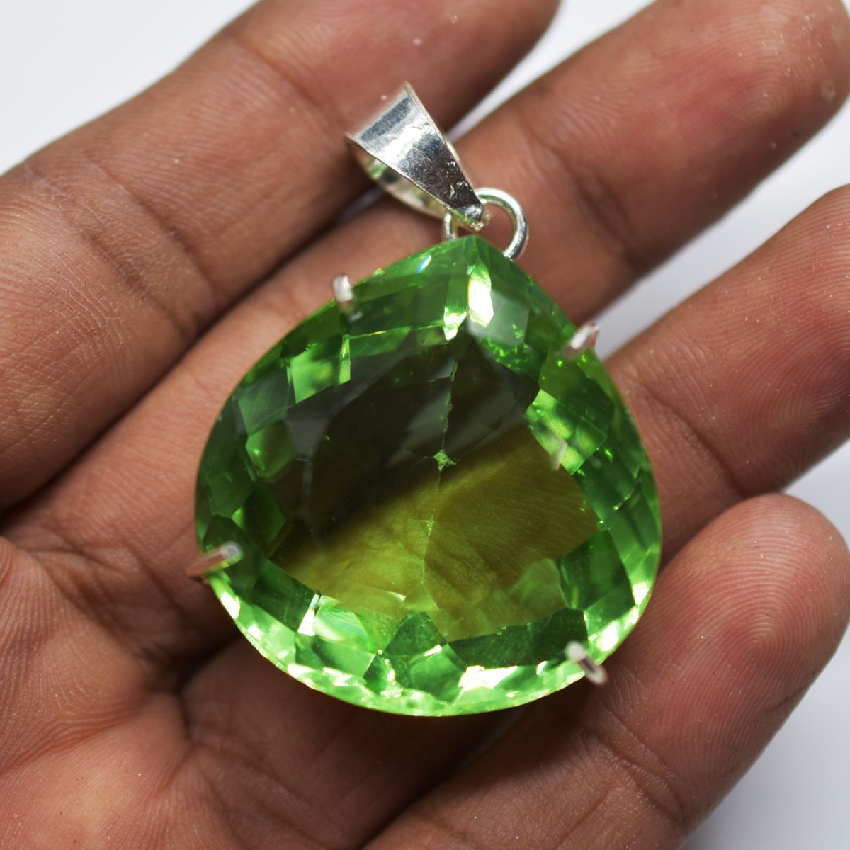 Certified 110.20 Ct Green Topaz Pendant 925 Sterling Silver pear Gems Natural