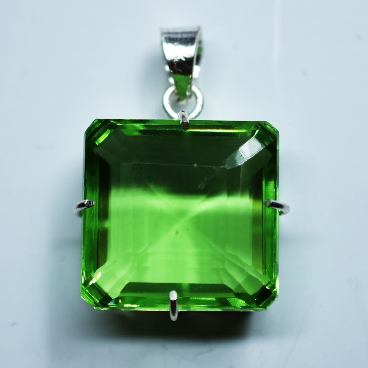 118.40 Ct Certified Green Topaz Pendant 925 Sterling Silver Square Natural