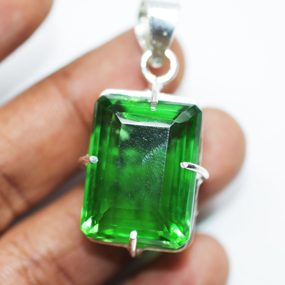 Certified 71.50 Ct Natural Green Topaz Pendant 925 Sterling Silver Gemstone