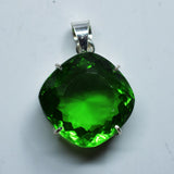 Certified 925 Sterling Silver Pendant Green Topaz Cushion 105.6 Ct Gems Natural