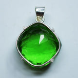Certified 925 Sterling Silver Pendant Green Topaz Cushion 105.6 Ct Gems Natural