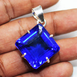 Lab Created 925 Sterling Silver Blue Tanzanite Pendant 75.60 Ct Gems CERTIFIED