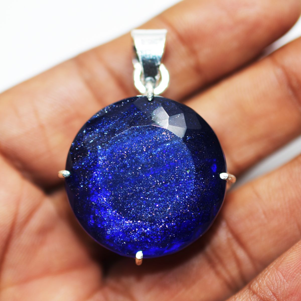 Certified 94.85 Ct Natural Blue Sandstone Pendant 925 Sterling Silver Gemstone