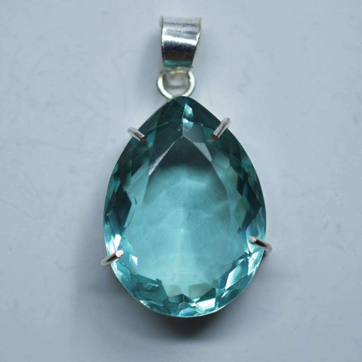Blue Topaz 925 Sterling Silver Pendant Natural Pear 94.70 Ct Gemstone CERTIFIED