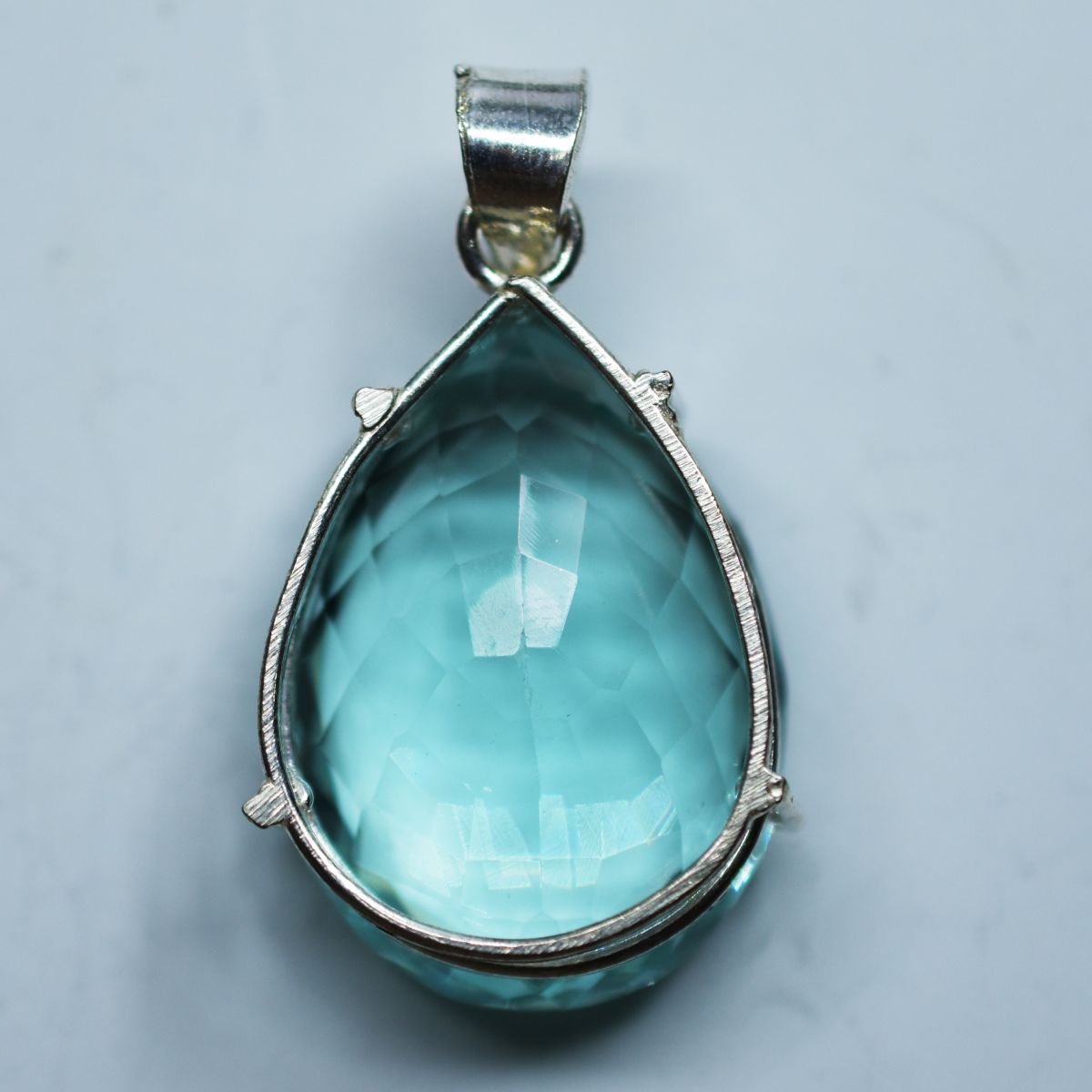 Blue Topaz 925 Sterling Silver Pendant Natural Pear 94.70 Ct Gemstone CERTIFIED