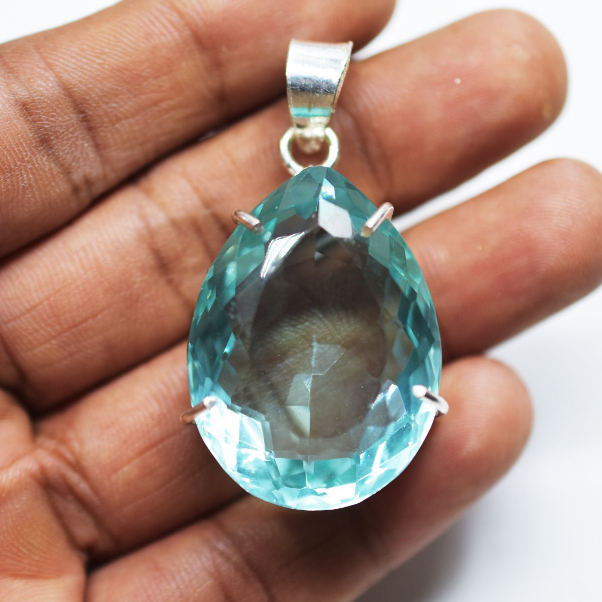 Blue Topaz 925 Sterling Silver Pendant Natural Pear 94.70 Ct Gemstone CERTIFIED