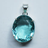 Aquamarine Silver Pendant 112.7 Ct Lab Created Gemstone Verified 925 Sterling