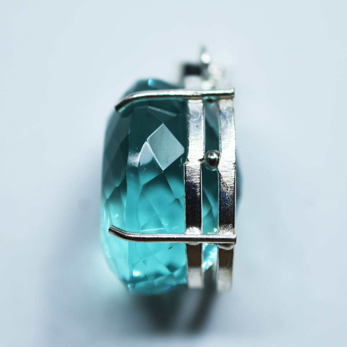 Aquamarine Silver Pendant 112.7 Ct Lab Created Gemstone Verified 925 Sterling