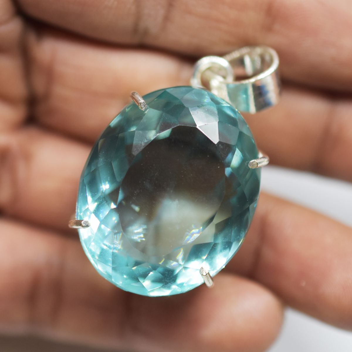 Aquamarine Silver Pendant 112.7 Ct Lab Created Gemstone Verified 925 Sterling