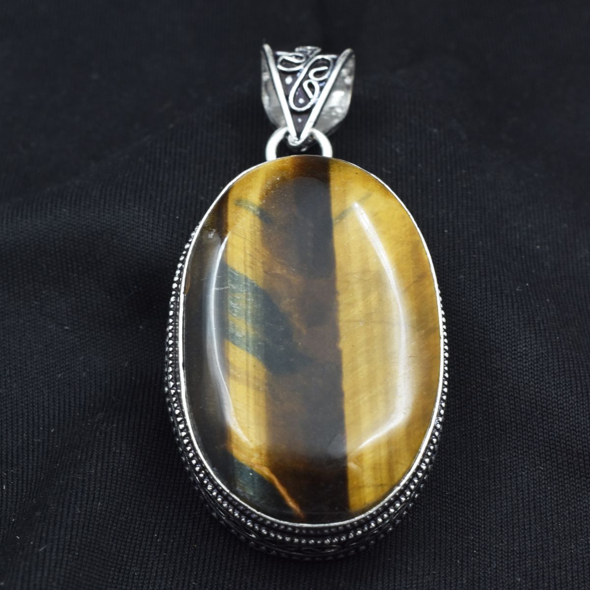 118.50 Ct Natural Yellow Tiger Pendant Oval Cut Silver 925 Sterling CERTIFIED