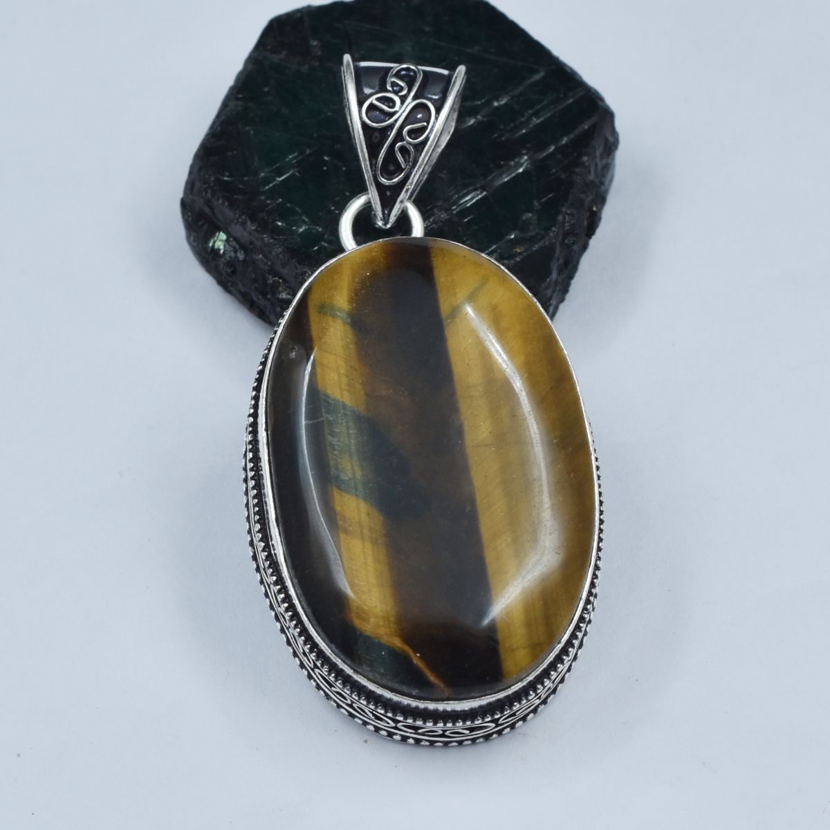 118.50 Ct Natural Yellow Tiger Pendant Oval Cut Silver 925 Sterling CERTIFIED