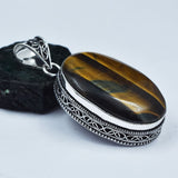 118.50 Ct Natural Yellow Tiger Pendant Oval Cut Silver 925 Sterling CERTIFIED