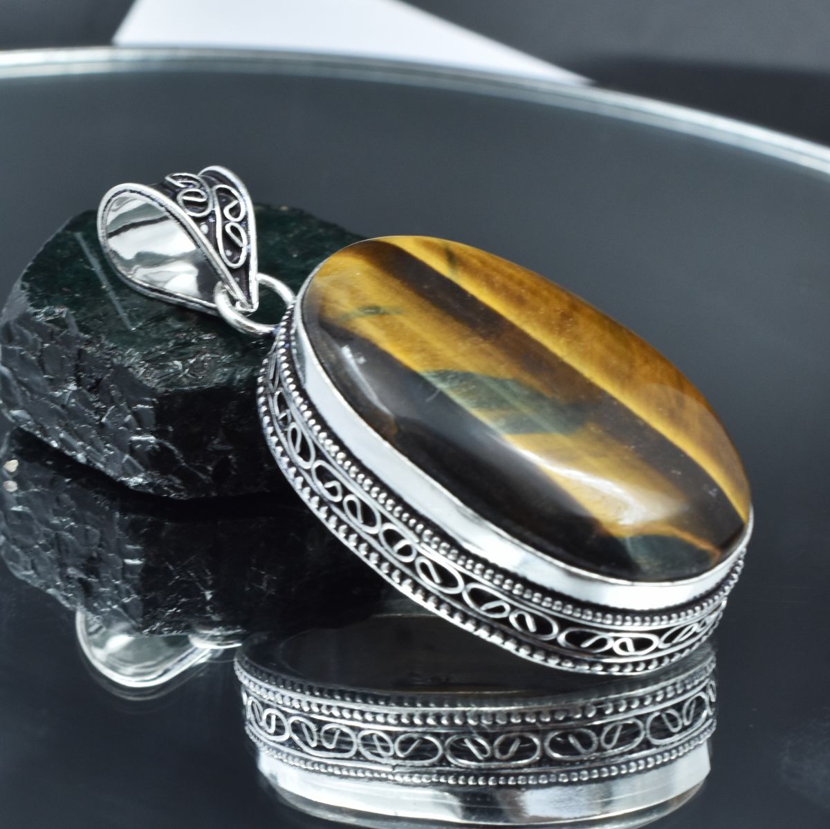 118.50 Ct Natural Yellow Tiger Pendant Oval Cut Silver 925 Sterling CERTIFIED