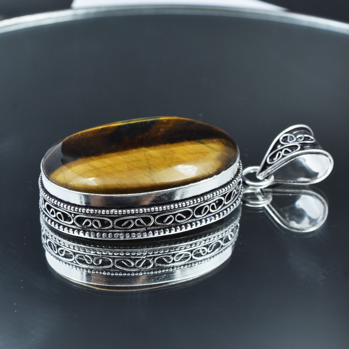 118.50 Ct Natural Yellow Tiger Pendant Oval Cut Silver 925 Sterling CERTIFIED