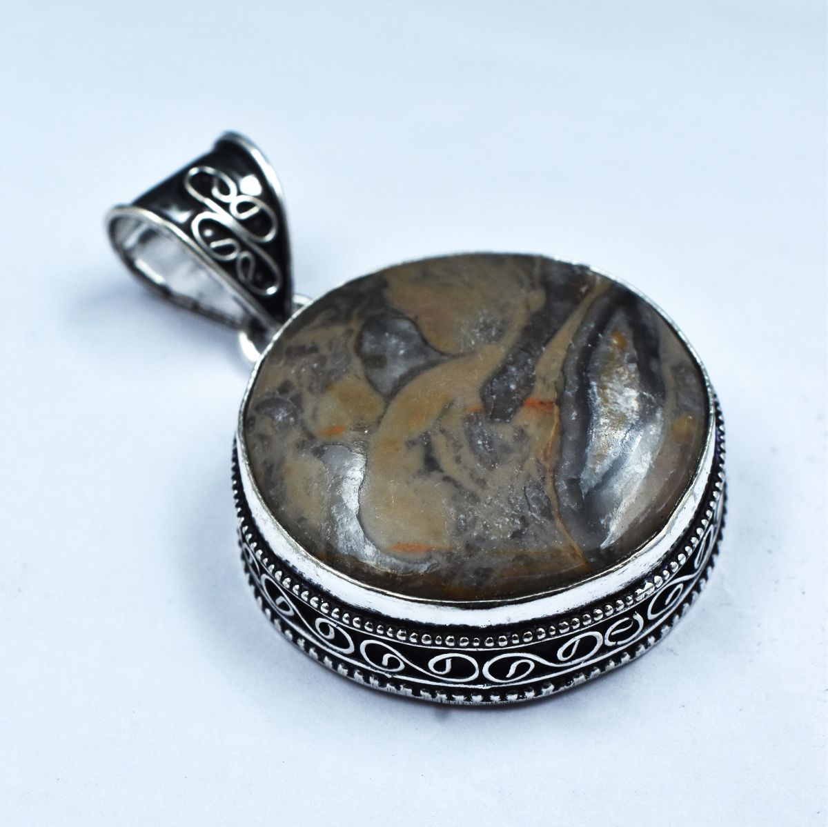 CERTIFIED Natural Web Jasper Round 88.15 Ct Gemstone Silver 925 Sterling Pendant