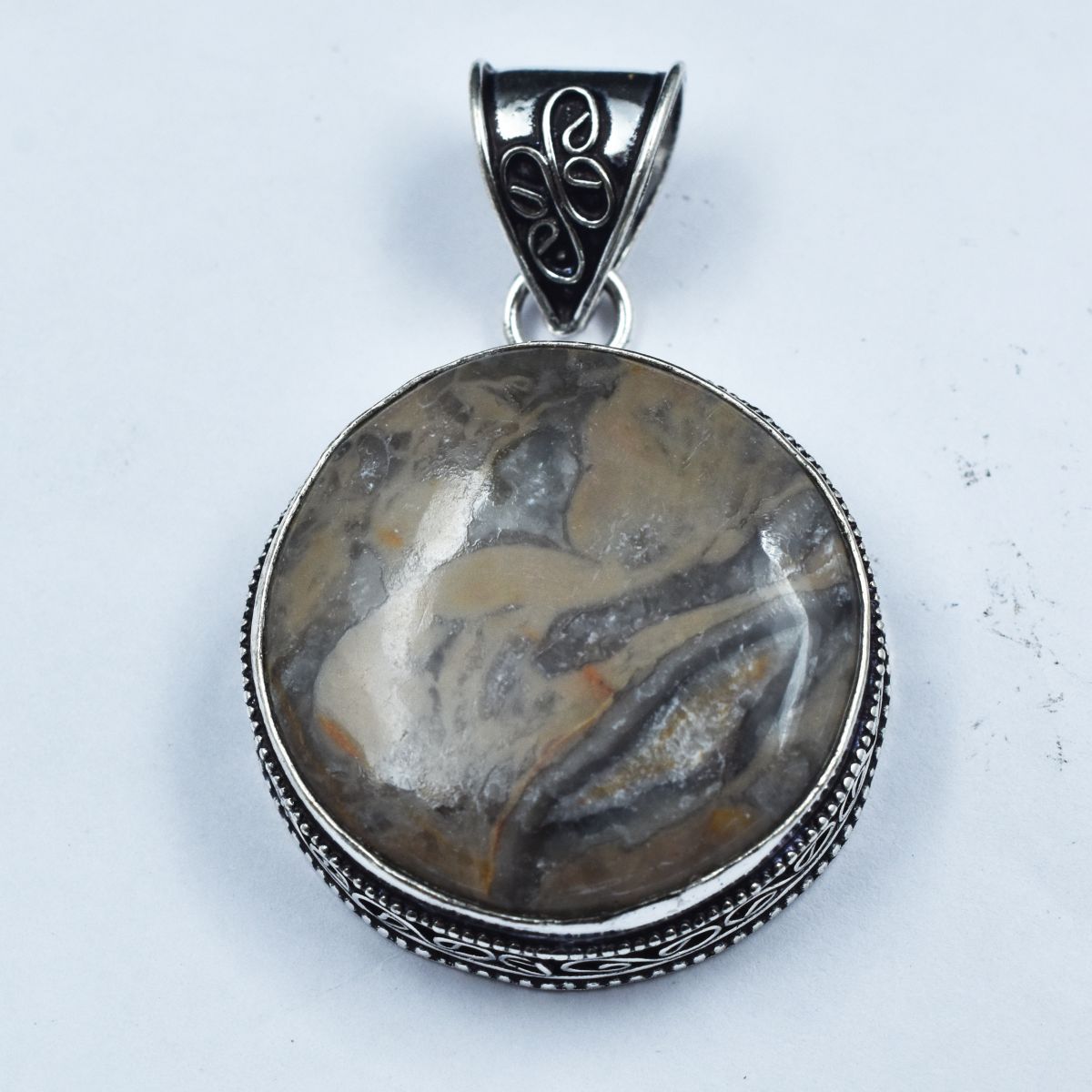 CERTIFIED Natural Web Jasper Round 88.15 Ct Gemstone Silver 925 Sterling Pendant