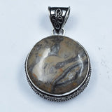 CERTIFIED Natural Web Jasper Round 88.15 Ct Gemstone Silver 925 Sterling Pendant
