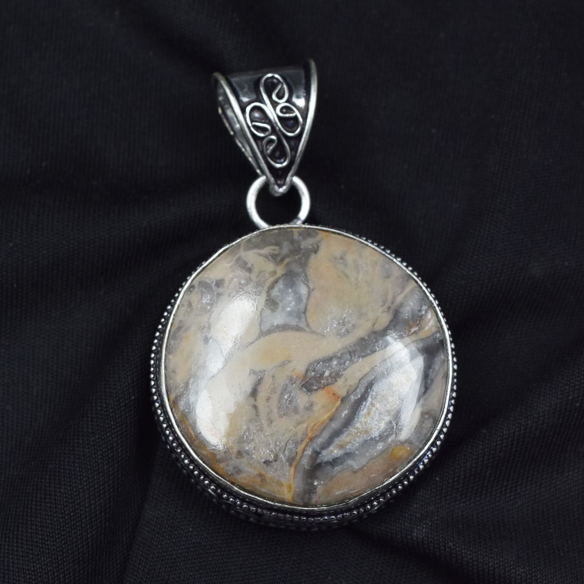 CERTIFIED Natural Web Jasper Round 88.15 Ct Gemstone Silver 925 Sterling Pendant