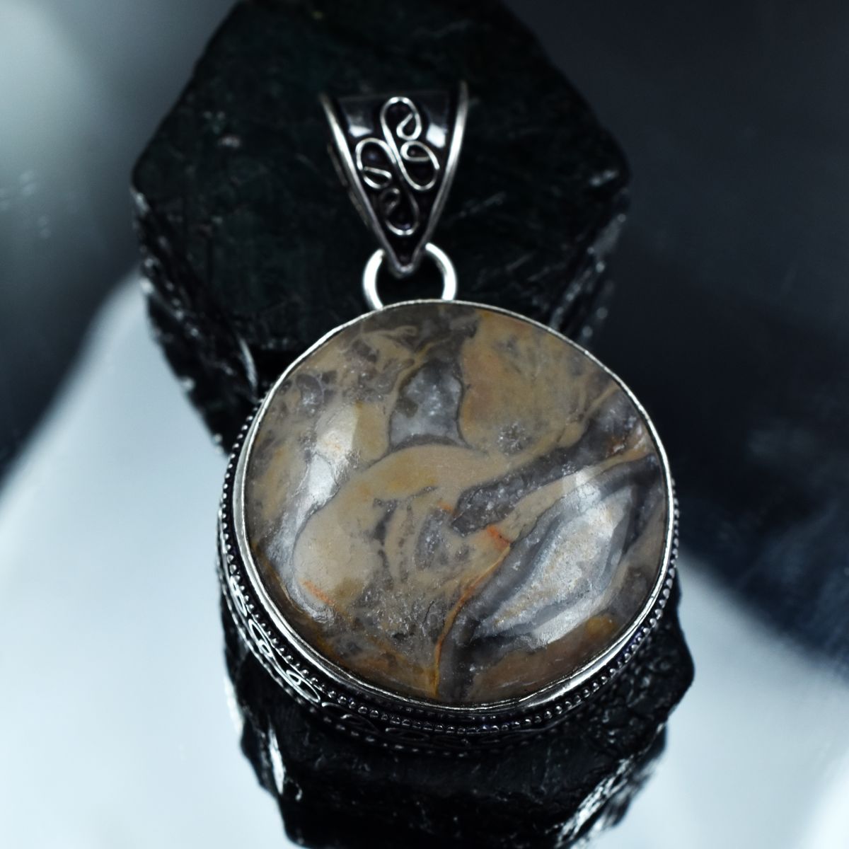 CERTIFIED Natural Web Jasper Round 88.15 Ct Gemstone Silver 925 Sterling Pendant