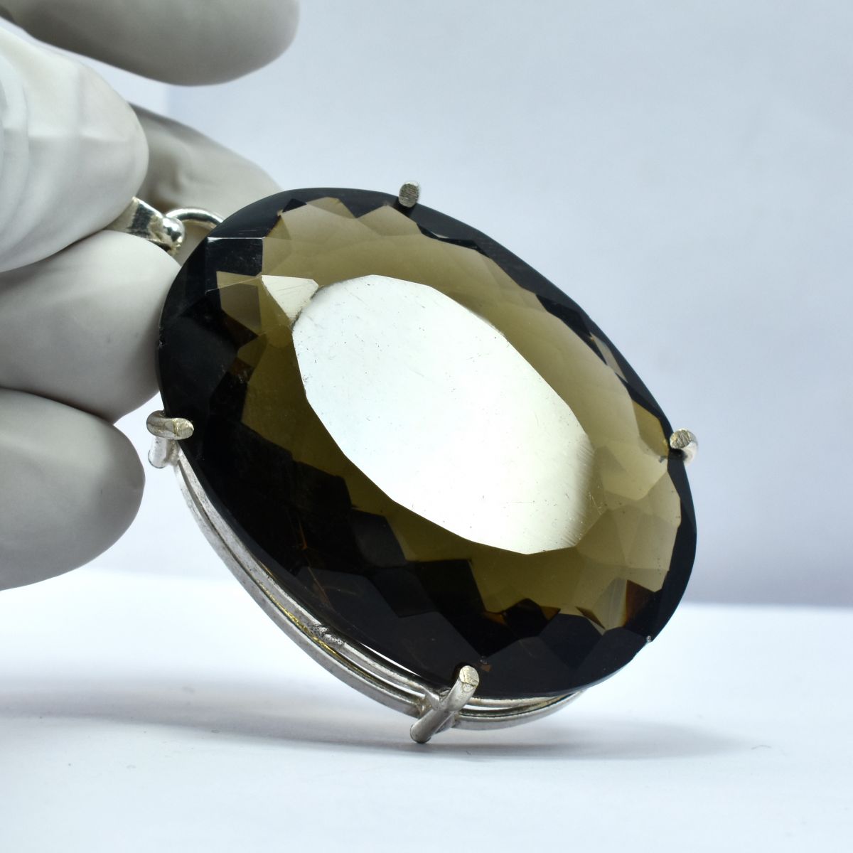 Brown Quartz Oval Cut 111.25 Ct Natural 925 Sterling Silver Pendant CERTIFIED