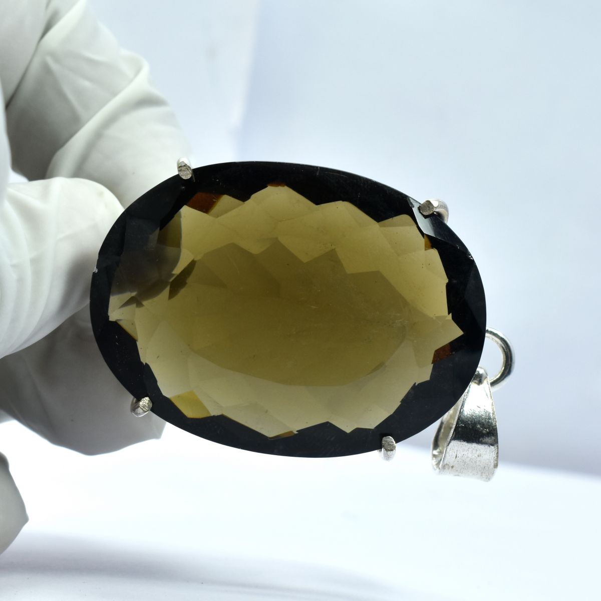 Brown Quartz Oval Cut 111.25 Ct Natural 925 Sterling Silver Pendant CERTIFIED