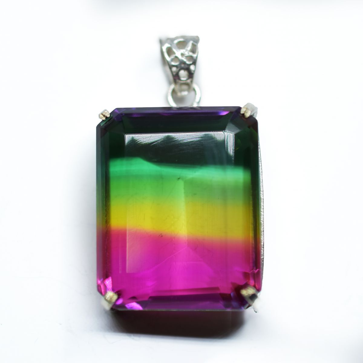 925 Sterling Silver Pendant Bi-Color Natural Tourmaline 156.15 Gems Certified