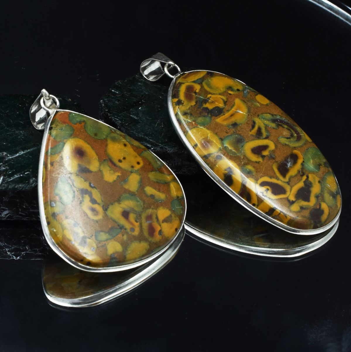 161.2 Ct Pair Pendant 925 Sterling Silver Fruit Jasper Pear-Oval CERTIFIED Gems